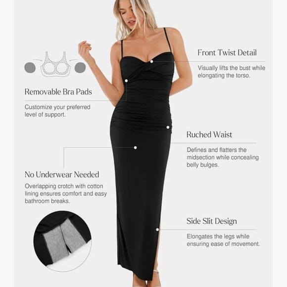 Chic Black Dress With Built In Shapewear NWT - Picture 3 of 16